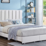 T-2120 White PU Platform Bed w/ Storage Drawers