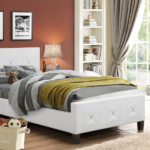 CFI-178 White PU Leather Platform Bed w/ Diamond Inserts
