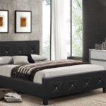 CFI-177 Black PU Leather Platform Bed w/ Diamond Inserts