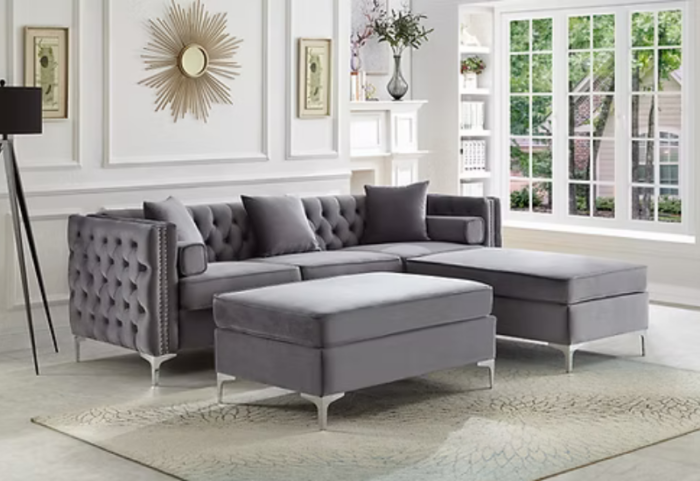 CFI-9281 Grey Velvet Ottoman - Image 2