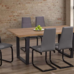 T-3350 71″ Live-Edge Oak Wood Dining Set w/ Black Metal Legs