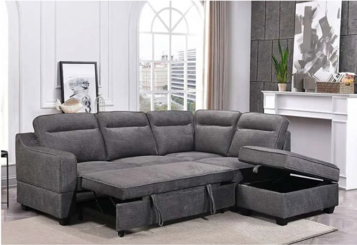 CFI-9010 Grey Linen Sofa Bed Sectional w/ Storage (RHF) - Image 3