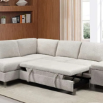 CFI-9023 Beige Boucle Fabric Sofa Bed Sectional w/ Storage (LHF)