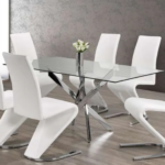T-1448c 63″ Glass Dining Set w/ PU Leather Z-Shaped Chairs