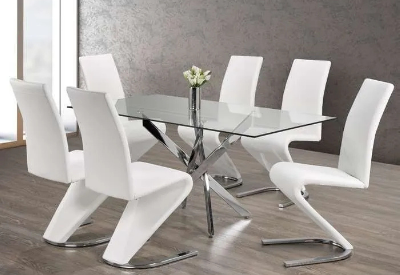 Untitled design (6) T-1448c 63″ Glass Dining Set w/ PU Leather Z-Shaped Chairs - Image 1