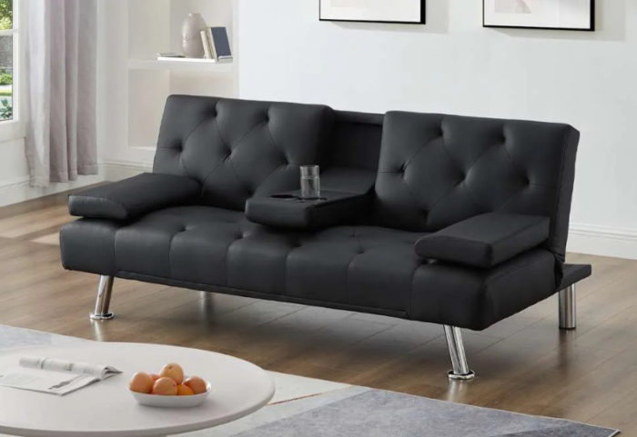 T-1516 Black PU Leather Sofa Bed - Image 2