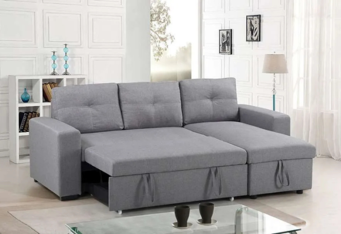 CFI-9031 Grey Linen Reversible Sofa Bed Sectional w/ Storage - Image 2