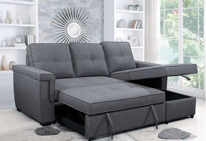 CFI-9040 Grey Linen Reversible Sofa Bed Sectional w/ Storage - Image 3