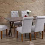 T-3036a 71″ Live-Edge Wood Dining Set w/ Fabric Chairs