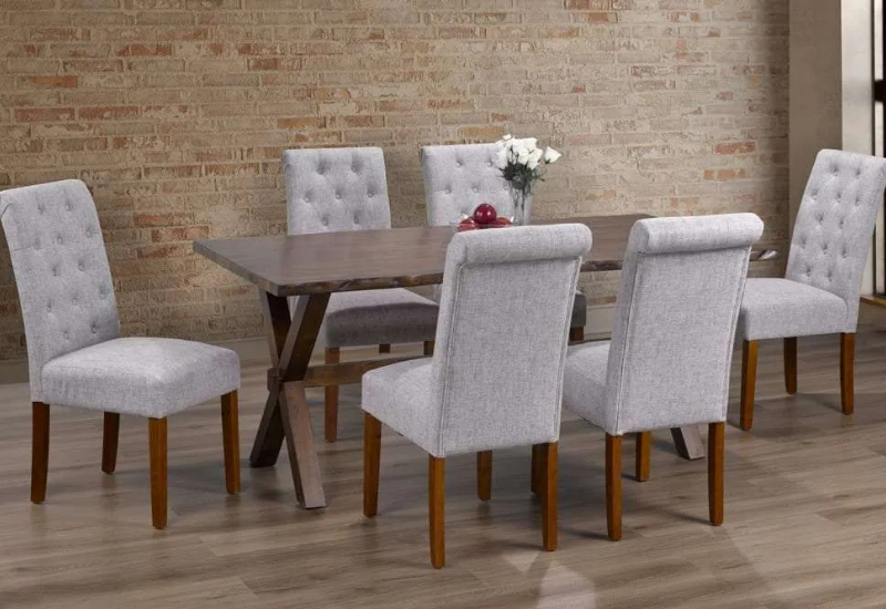 Untitled design (7) T-3036a 71″ Live-Edge Wood Dining Set w/ Fabric Chairs - Image 1