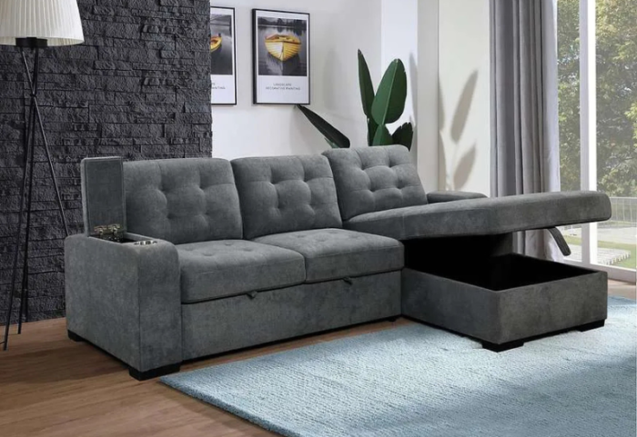 CFI-9051 Grey Linen Sofa Bed Sectional w/ Storage (RHF) - Image 3