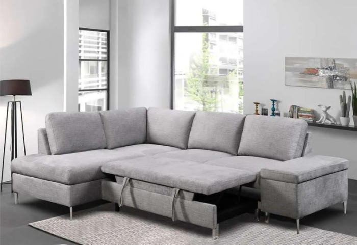 CFI-9022 Grey Linen Sofa Bed Sectional w/ Storage (LHF) - Image 4