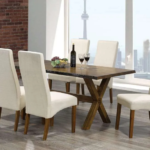T-3036d 71″ Live-Edge Wood Dining Set w/ Fabric Chairs