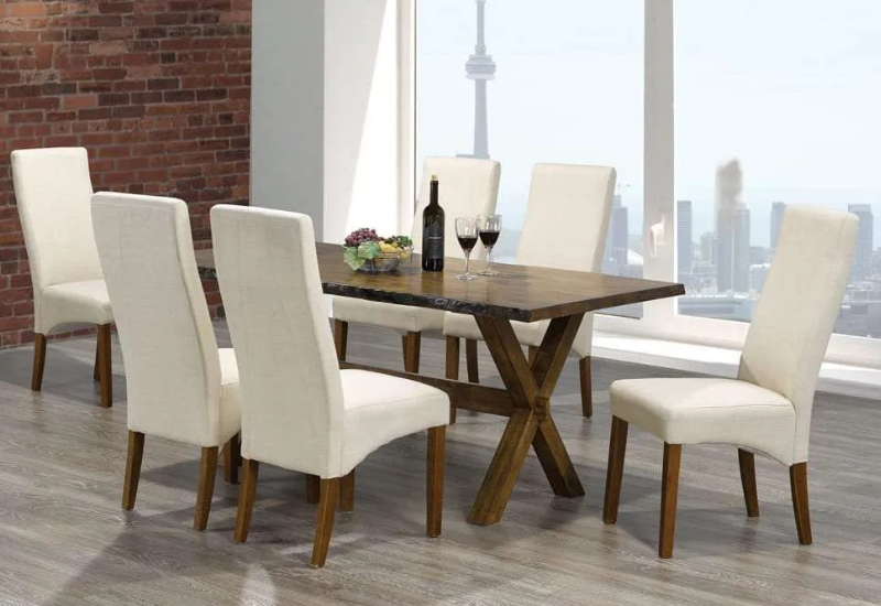 Untitled design (8) T-3036d 71″ Live-Edge Wood Dining Set w/ Fabric Chairs - Image 1