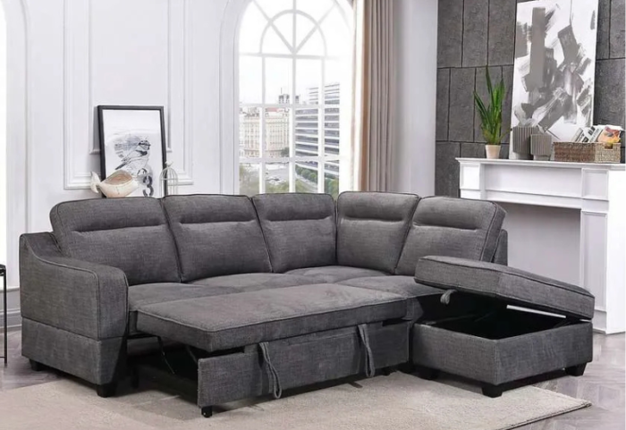 CFI-9010 Grey Linen Sofa Bed Sectional w/ Storage (RHF) - Image 3