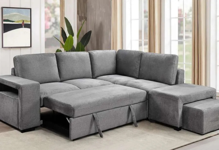 CFI-9035 Grey Linen Sofa Bed Sectional w/ Storage (RHF) - Image 4