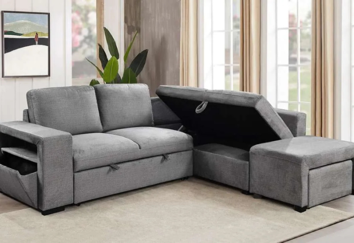 CFI-9035 Grey Linen Sofa Bed Sectional w/ Storage (RHF) - Image 3