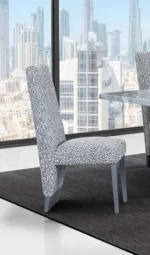 CFI-1600 82″ Faux Grey Marble Dining Set w/ Fabric Channel Chairs - Image 5