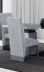 CFI-1600 82″ Faux Grey Marble Dining Set w/ Fabric Channel Chairs - Image 4