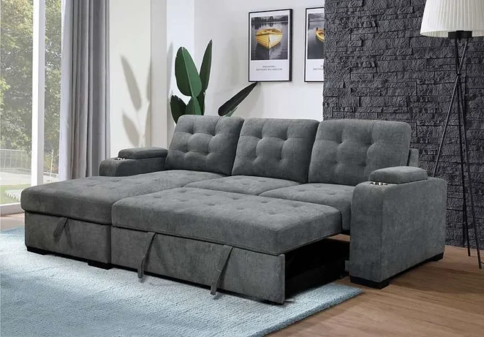 CFI-9050 Grey Linen Sofa Bed Sectional w/ Storage (LHF) - Image 3