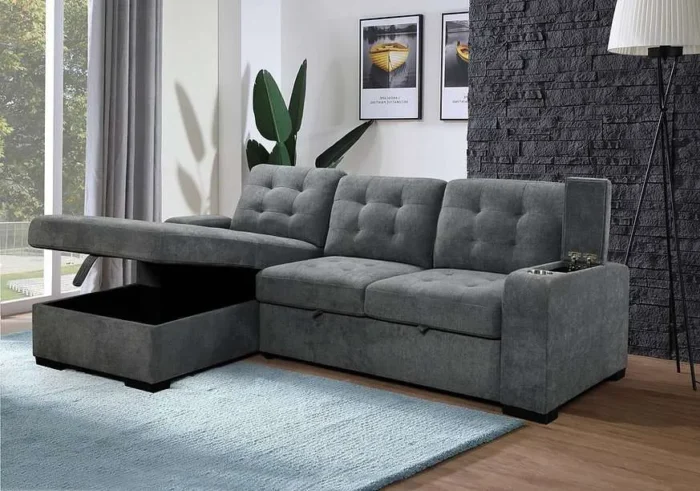 CFI-9050 Grey Linen Sofa Bed Sectional w/ Storage (LHF) - Image 2