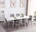 T-1818 55″-75″ 7pc Extendable White Marble Dining Set w/ Velvet Chairs - Image 5