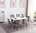 T-1818 55″-75″ 7pc Extendable White Marble Dining Set w/ Velvet Chairs - Image 4