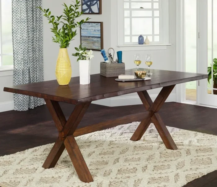 T-3038b 60″ Live-Edge Wood Dining Set w/ Fabric Chairs - Image 5