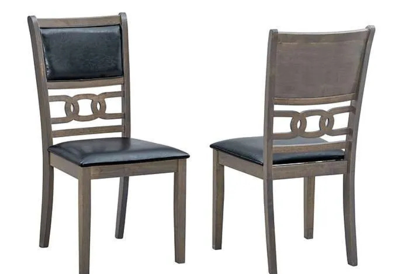 Untitled design (1) C-1083 Wooden Dining Chairs w/ Black PU Padding (Set of 2) - Image 1