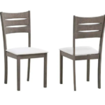 C-1052 Wooden Dining Chairs w/ Creme Fabric Padding (Set of 2)