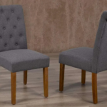 T-258C Charcoal Linen Dining Chairs w/ Wood Legs (Set of 2)