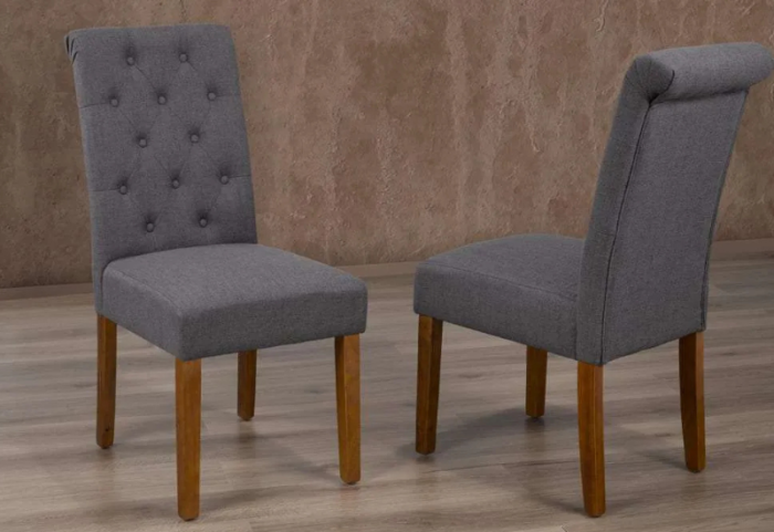 T-256C Charcoal Linen Dining Chairs w/ Wood Legs (Set of 2) - Image 2