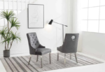 C-1250 Grey Velvet Dining Chairs w/ Chrome Legs (Set of 2)