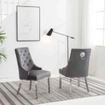 C-1250 Grey Velvet Dining Chairs w/ Chrome Legs (Set of 2)