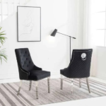 C-1251 Black Velvet Dining Chairs w/ Chrome Legs (Set of 2)