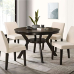 T-1085b 48″ 5pc Wood Dining Set w/ Upholstered Fabric Chairs