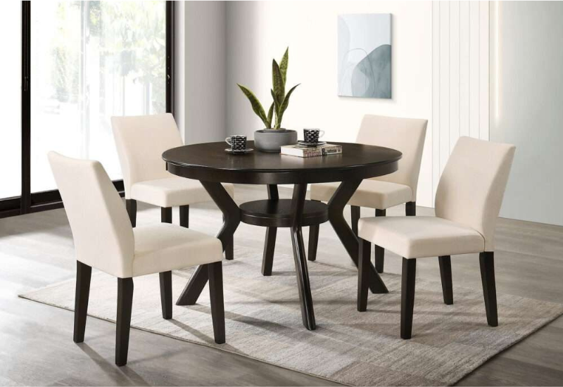 Untitled design - 2026-09-03T181822.734 T-1085b 48″ 5pc Wood Dining Set w/ Upholstered Fabric Chairs - Image 1