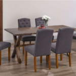 T-3036b 71″ Live-Edge Wood Dining Set w/ Fabric Chairs