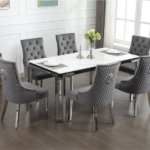 T-1274a 71″ Ceramic Marble Dining Set w/ Lion-Head Velvet Chairs