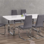 T-3360a 71″ White Gloss Wood Dining Set w/ Chrome Legs