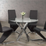 T-1447c 44″ 5pc Glass Dining Set w/ PU Leather Z-Shape Chairs