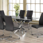 T-1448d 63″ 7pcs Glass Dining Set w/ PU Leather Chairs