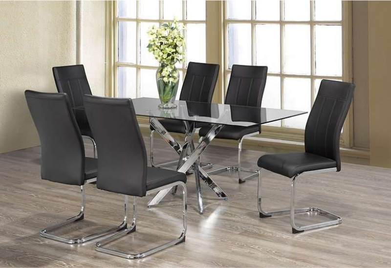 Untitled design - 2026-09-03T215535.876 T-1448d 63″ 7pcs Glass Dining Set w/ PU Leather Chairs - Image 1