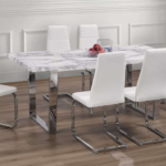 T-3355a 71″ Faux Marble Wood Dining Set w/ Chrome Legs