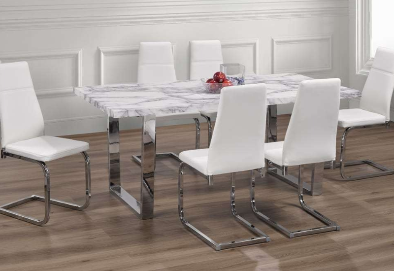 Untitled design - 2026-09-03T220249.660 T-3355a 71″ Faux Marble Wood Dining Set w/ Chrome Legs - Image 1