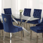 T-1448a 63″ Glass Dining Set w/ Lion-Head Velvet Chairs
