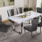 T-3355b 71″ Faux Marble Wood Dining Set w/ Chrome Legs