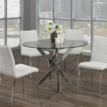 T-1447d 44″ 5pc Glass Dining Set w/ PU Leather Chairs