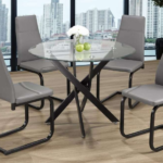 T-3461 39″ 5pc Glass Dining Set w/ Black Metal Base