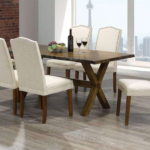 T-3038d 60″ Live-Edge Wood Dining Set w/ Fabric Chairs